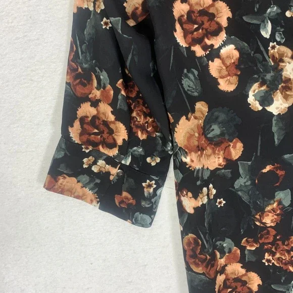 H&M Womens Black Floral Print 3/4 Sleeve V-Neck Shift Dress Sz 8 Polyester Boho - Picture 4 of 12